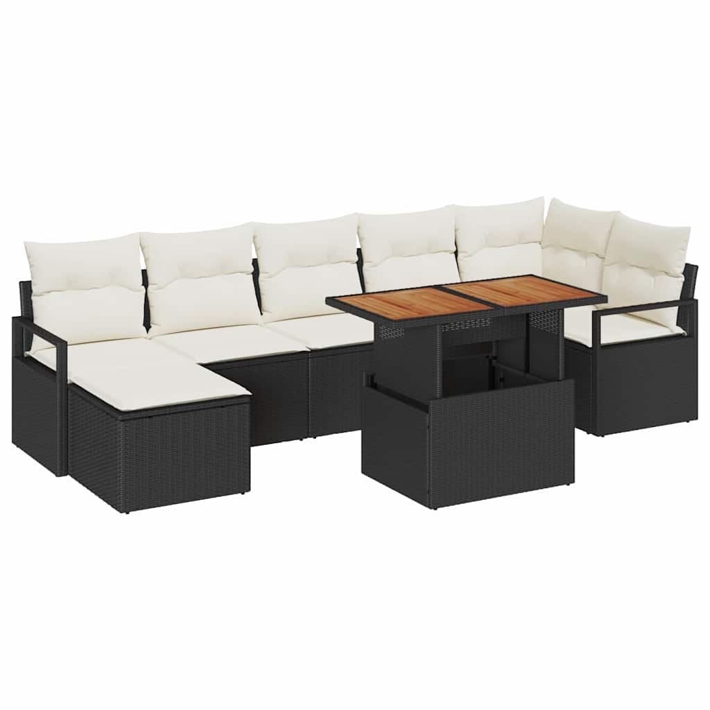 Garten-Sofa-Set mit Speicher 8 pcs Schwarz Poly Rattan